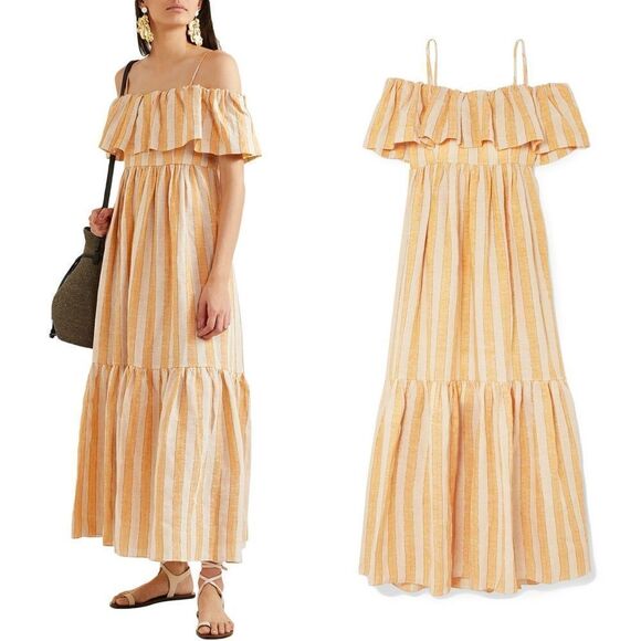 THREE GRACES LONDON Ida cold-shoulder metallic striped linen-blend maxi dress - Picture 1 of 12